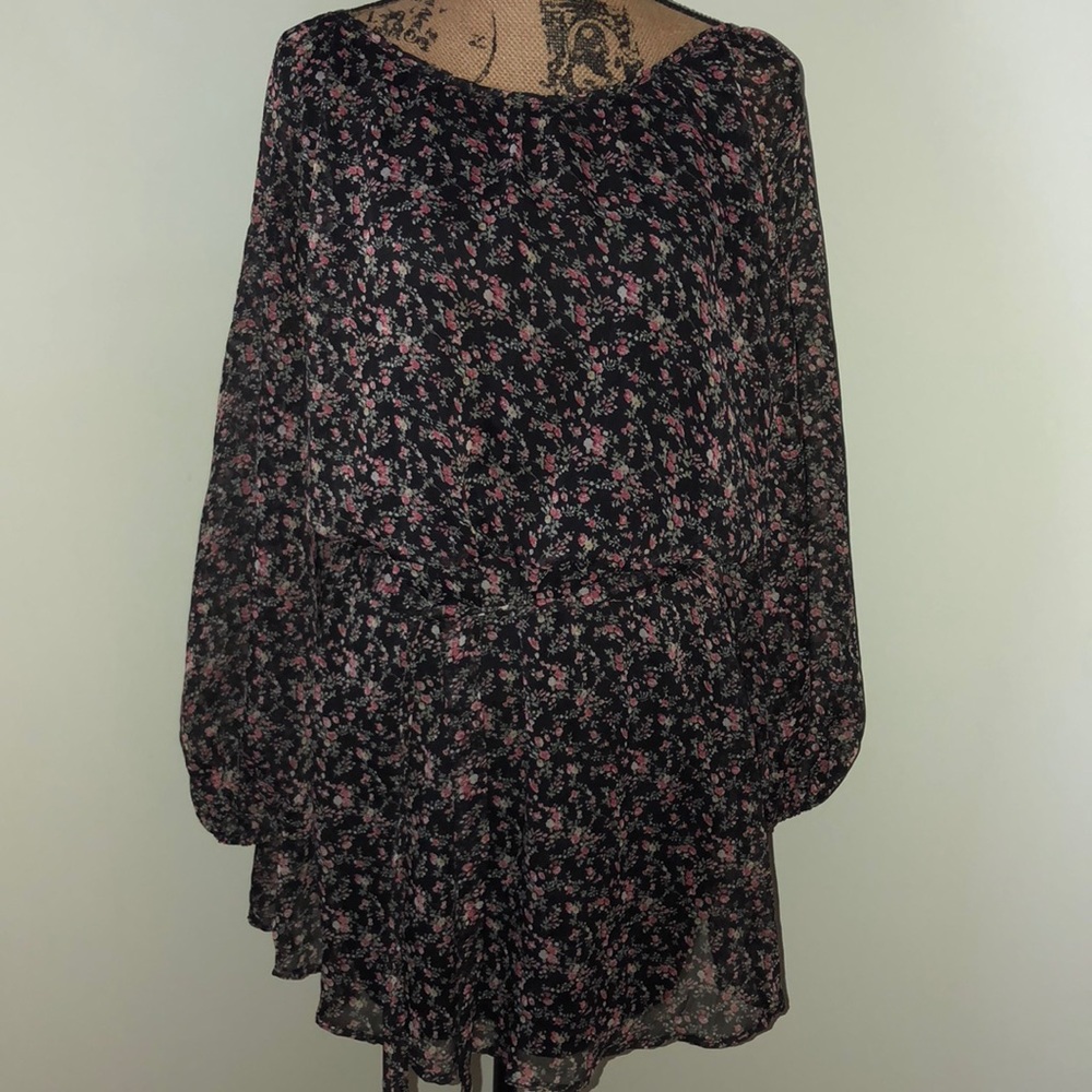 Black Floral long sleeve mini dress